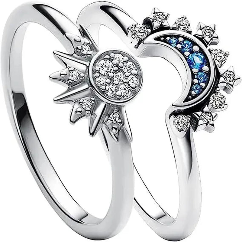 couple ring set sky blue sparkling moon